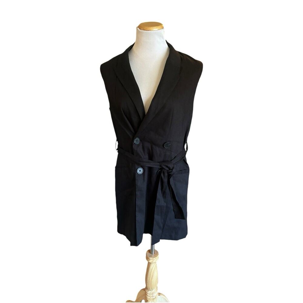 Copied - Jason Wu Belted Long Linen Black Vest Button Front Medium‎ Designer Lux